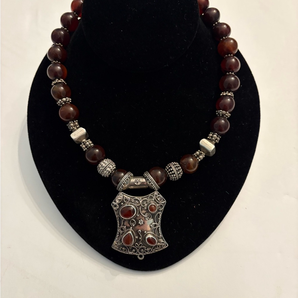 Azza Fahmy Tourmaline and Silver Ornate Pendant Necklace.